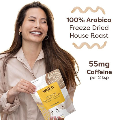 Waka Premium Instant Coffee Pouches — 100% Arabica Freeze Dried Beans — For Hot or Iced Coffee (8 Ounces, House Roast)