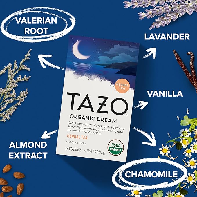 TAZO Organic DREAM Herbal Tea Bags, Caffeine-Free Bedtime Tea, Relaxing Chamomile and Lavender Blend, 96 Total Tea Bags (16ct - Pack of 6)