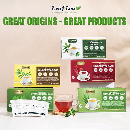 LeafLea 80 Premium Lemongrass Tea Bags, Natural Herbal Lemongrass Leaves, Te de Limoncillo for Digestion Support, Light & Soothing Taste, Caffeine-Free, Sugar-Free, Vegan, Individually Wrapped