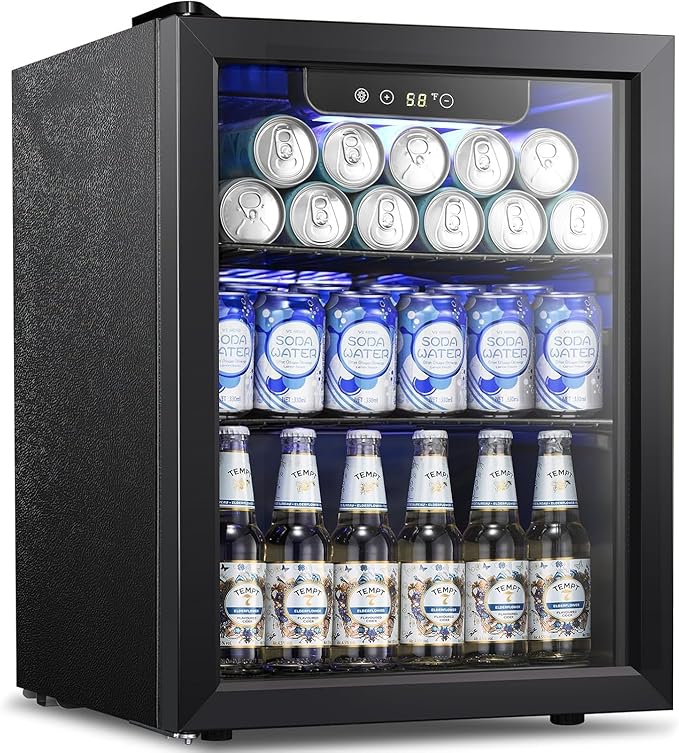 Kismile 1.7 Cu.ft Beverage Refrigerator and Cooler, 68 Can Mini Fridge Glass Door,Digital Temperature Display for Soda, Beer or Wine, Small Drink Dispenser Cooler for Home, Office or Bar