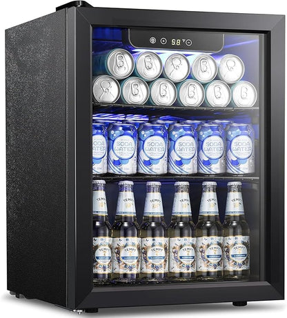 Kismile 1.7 Cu.ft Beverage Refrigerator and Cooler, 68 Can Mini Fridge Glass Door,Digital Temperature Display for Soda, Beer or Wine, Small Drink Dispenser Cooler for Home, Office or Bar