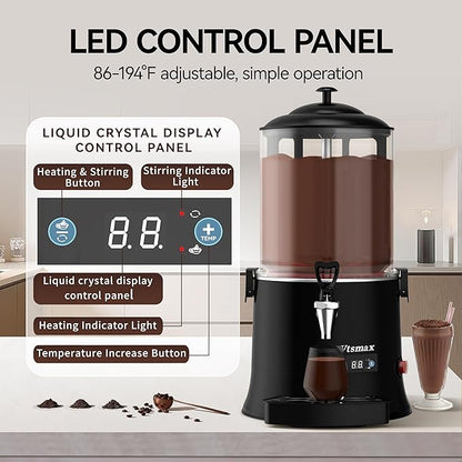 10L/2.6Gal Commercial Hot Chocolate Machine 86-194℉ Intelligent Temperature Control, Hot Beverage Dispenser Maker for Chocolate Drink, Cocoa, Milk, Coffee, Juice