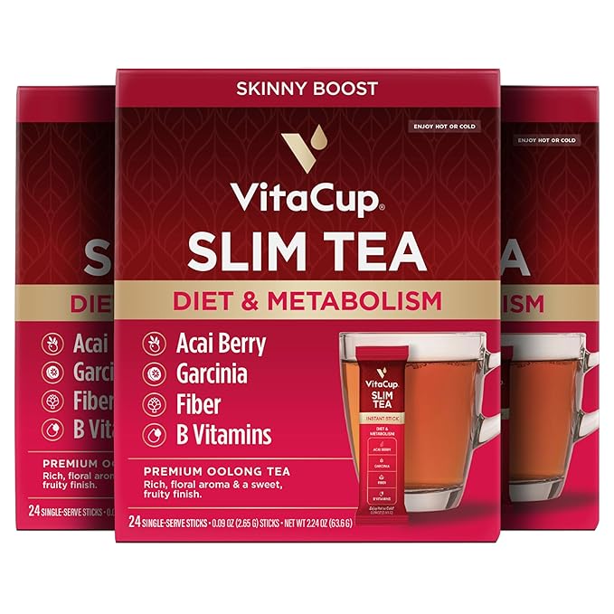 VitaCup Slim Instant Tea Packets For Diet Support, Oolong tea w/B Vitamins, Garcinia, Inulin & Acai, On-the-go Instant Sticks, 72 Ct