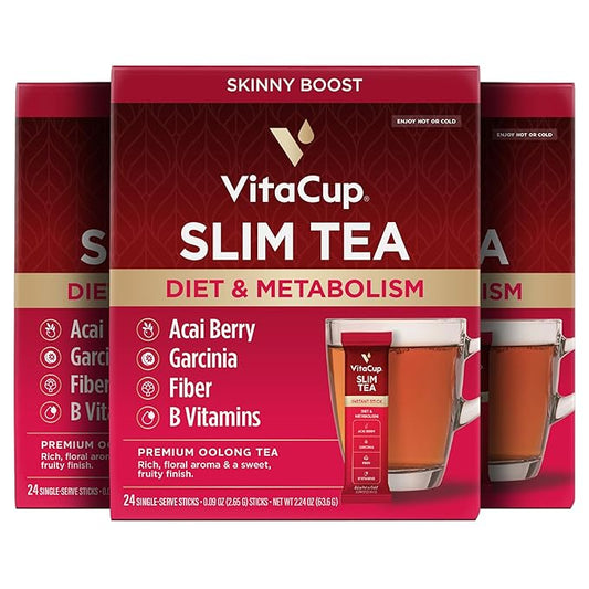 VitaCup Slim Instant Tea Packets For Diet Support, Oolong tea w/B Vitamins, Garcinia, Inulin & Acai, On-the-go Instant Sticks, 72 Ct