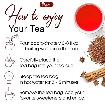 TOG999, Premium 60 Red Rooibos Tea Bags, 100% Natural & Pure from Rooibos Tea Leaves. Loose Leaf Rooibos Herbal Tea. Made with Natural Material Tea Bags. No Sugar, No Caffeine, No Gluten, Vegan.