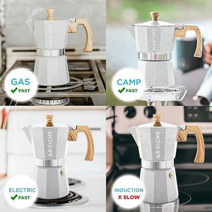 GROSCHE Milano Moka pot, Stovetop Espresso maker, Greca Coffee Maker, Stovetop coffee maker and espresso maker percolator (Grey, 6 cup)