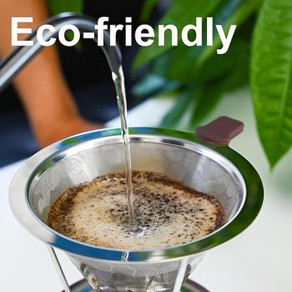 Pour Over Coffee Dripper, Pour-over Filters with 800 Mesh Steel Mesh Optimize Extraction For Rich Coffee Flavor, Stainless Steel Filter, Paperless Pour-over