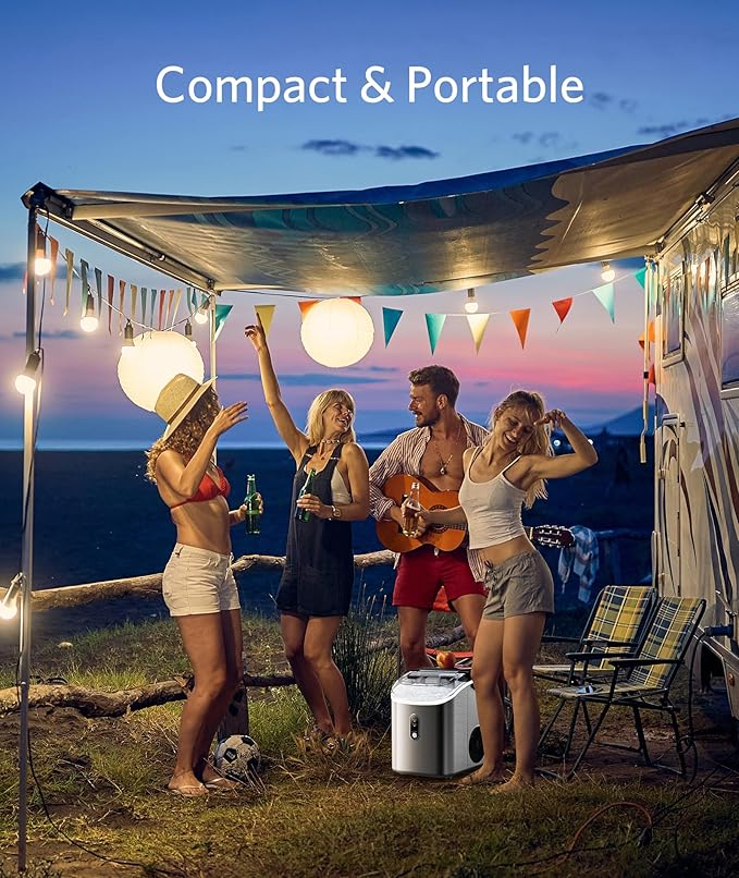 Nugget Ice Maker Countertop - Pebble Ice Maker with Self-Cleaning, 35lbs/Day, Ready in 6 Mins, Portable Sonic Ice Machine with Handle, Basket & Scoop for Home, Kitchen, RV, Outdoor (Silver)