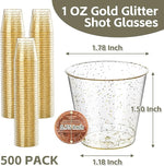 Load image into Gallery viewer, 500Counts 1OZ. Disposable Shot Glasses Hard Plastic Shot Cups Gold Glitter Mini Shot Glasses for Tequila, Jello Shots, Liquor, 1Ounce Small Cup for Sauce, Dips, Shot Cups for Party