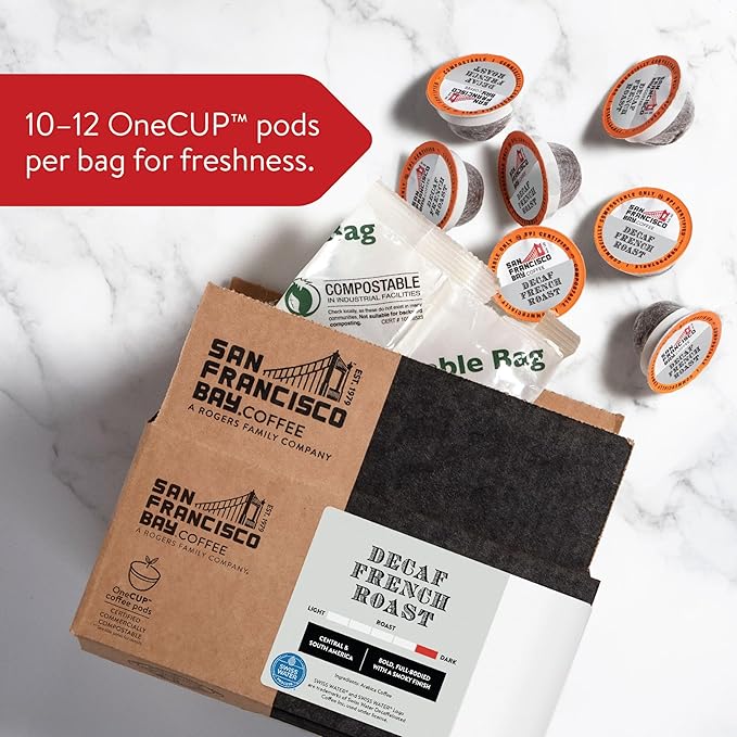 San Francisco Bay Compostable Coffee Pods - DECAF French Roast (120 Ct) K Cup Compatible including Keurig 2.0, Dark Roast, Swiss Water Processed