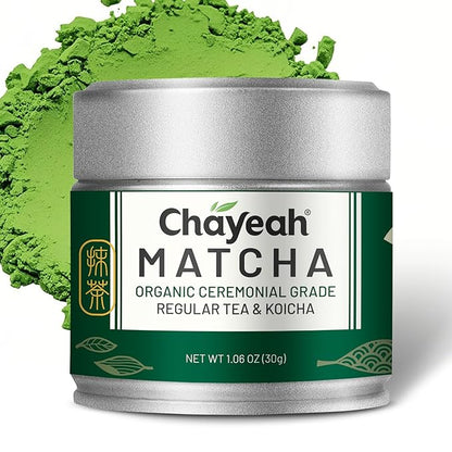 CHAYEAH, Emerald Select Matcha – Organic Ceremonial Grade Matcha Green Tea Powder, Premium First Harvest (1.06 oz Tin)