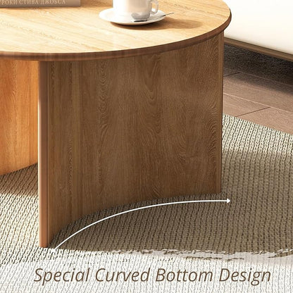 31.5″ Round Coffee Table, Natural Wooden Circle Coffee Table with Curved Base, Solid Wood, Ideal for Living Room, Apartment, Compact Place