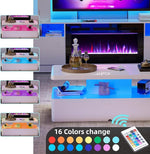 Load image into Gallery viewer, Spurgehom Contemporary Coffee Tables for Living Room, LED Coffee Table with Rounded Corner in 16 Colors, High Gloss 2 Tiers Table with Hidden Power Supply