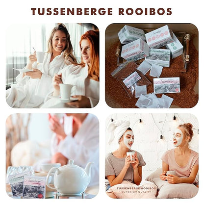 Tussenberge Organic Rooibos Tea Bags – Premium South African Red Bush Herbal Tea, Smooth & Full-Bodied Flavor, Naturally Caffeine-Free, 40 Tagless Tea Bags