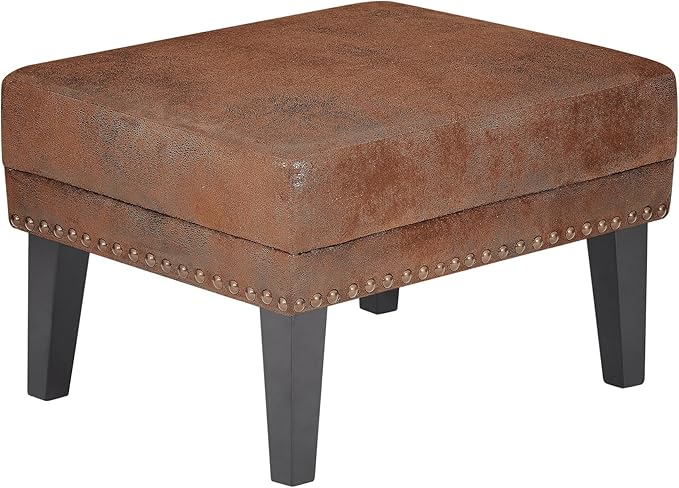 Hi-Back Brown Vintage Distressed Accent Chair with Ottoman, Tufted Design & Nailhead Trim, Polyester Fabric, Foam-Pocket Spring Seat, Living Room, Study, Bedroom Chair and Ottoman Set