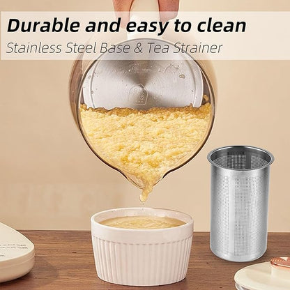 Health Pot, 1.5L Double-Layer Glass Electric Kettle with Stew Pot, 9-in-1 Multi-Function Tea Maker for Soup, Porridge, Herbal Tea, Stainless Steel Base, Glass Touch Panel, Programmable