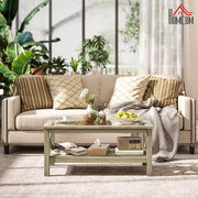 HOMCOM Glass Coffee Table, Modern Farmhouse Center Table with Storage, Side Table for Living Room with Classic X-Bar Style Sides, Gray