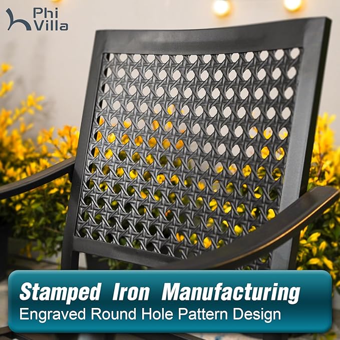 PHI VILLA Patio Swivel Dining Chairs Set of 2, Outdoor Chair with Cushions, Patio Furniture Chair with Armrest, Black