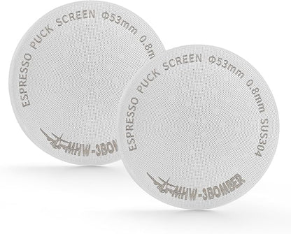 MHW-3BOMBER 53mm Espresso Puck Screen 2 Packs Metal Coffee Filter Reusable Espresso Filters for 54mm Portafilter Basket 0.8mm Thickness FG7009M-OS