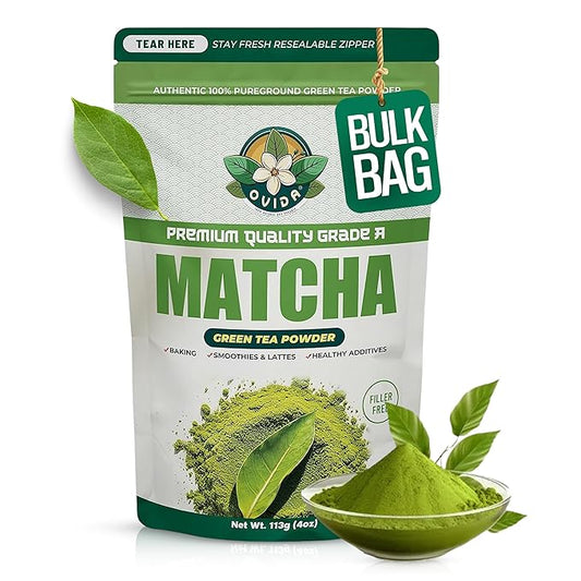 Ovida Premium Organic Matcha Green Tea Powder – Antioxidant Superfood, Authentic Matcha Powder for Lattes, Smoothie & Shakes, Energy & Focus, 100% Pure, Unsweetened, Vegan, Gluten-Free, 4oz (113g)