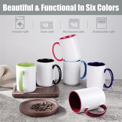 TANGLONG Sublimation Mugs 15 oz Sublimation Cups Bulk Coffee Mugs Tazas Para Sublimar 6 Assorted Colors Set of 12