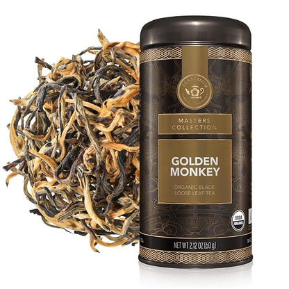 Teabloom Organic Golden Monkey Loose Leaf Tea, USDA Certified Organic Black Tea, Lingering Aroma with Smooth and Malty Flavor, 2.12 Ounce Loose Leaf Tea Canister Makes 35-50 Cups