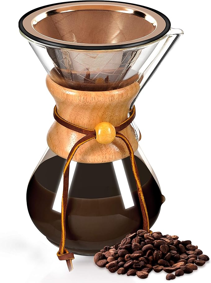Compatible with Hario V60, Chemex Pour Over Coffee Filter - Wide Metal Base Reusable Stainless Steel Coffee Dripper - Paperless Coffee Filter for Sustainable Brewing