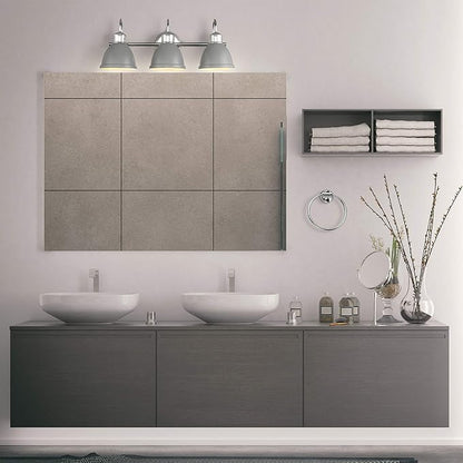 GLOBE Electric Sydney 5-Piece Bathroom Set, Matte Gray and Chrome, 3-Light Vanity Light, Towel Bar, Towel Ring, Robe Hook, Toilet Paper Holder