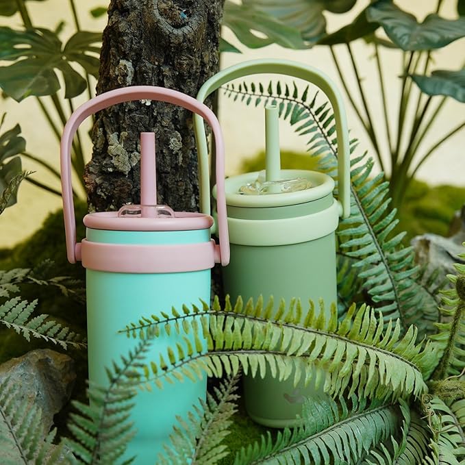 40 oz Tumbler with Side Handle, Insulated Water Bottle with Straw and 2 in 1 Lid, Stainless Steel Cup Travel Coffee Mug for Sports Office Gym,Brown