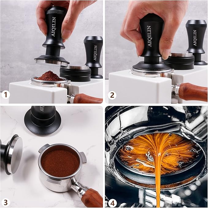 Espresso Tamper, Constant 30lb Coffee Tamper with double Calibrated Spring Loaded, Stainless Steel double spring loaded Coffee Tamper Fits for All Portafilters- Flat Base (51mm, BLACK)