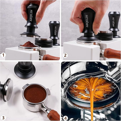 Espresso Tamper, Constant 30lb Coffee Tamper with double Calibrated Spring Loaded, Stainless Steel double spring loaded Coffee Tamper Fits for All Portafilters- Flat Base (58mm, BLACK)