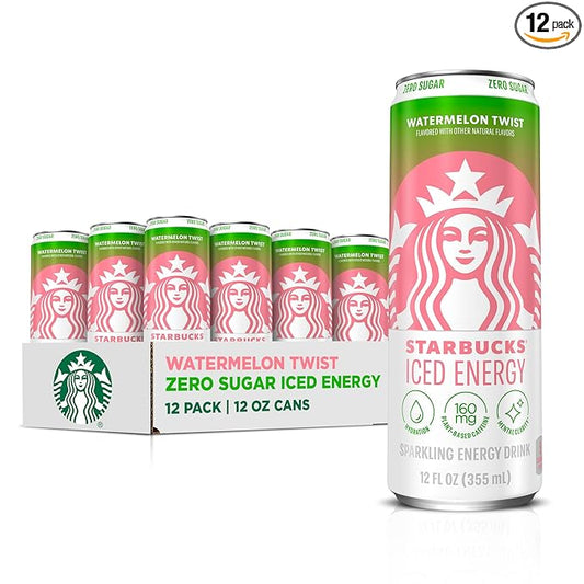 Starbucks Iced Energy Drink, Watermelon Splash, Zero Sugar Energy Drink, Plant Based Caffeine, Hydration, Mental Clarity, 12 Fl Oz Cans (Pack of 12)