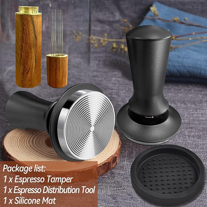 Yeelan Espresso Tamper 51mm with WDT Tool,Calibrated Spring Loaded Coffee Tamper with Silicone Mat,100% Flat Stainless Steel Base Espresso Tools - Tamper for Espresso Machine,Espresso Accessories