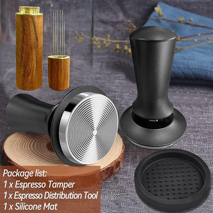 Yeelan Espresso Tamper 51mm with WDT Tool,Calibrated Spring Loaded Coffee Tamper with Silicone Mat,100% Flat Stainless Steel Base Espresso Tools - Tamper for Espresso Machine,Espresso Accessories