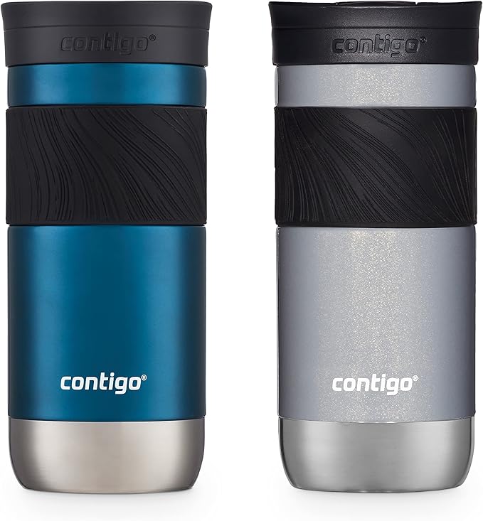Contigo SNAPSEAL Insulated Stainless Steel Travel Mug with Grip 16oz. Blueberry Transparent Satin & Gold Morel