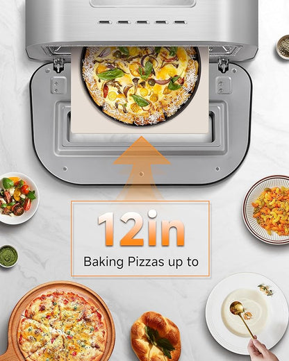 Upgraded Pizza Oven Heats up to 840°F Makes 12 Inch Pizzas in 90 Seconds Countertop Electric Pizza Maker with 6 Touchscreen Presets Pizza Stone & Peel Included - Stainless Steel