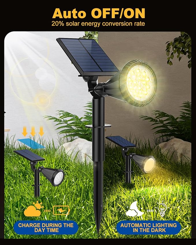 Outdoor Solar Spot Lights, 6 Pack IP65 Waterproof Spotlights with 4 Modes, Auto On/Off Solar Landscape Lights for Flood, Wall, Pathway (Warm White)