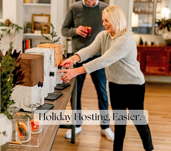 Bebly Box Drink Dispenser and Wine Dispenser | Walnut Design | Insulated - No Sweating - No Watered Down Drinks - Simple - Stylish - Mess Free Beverage Dispenser | Includes Freezable, Reusable 3L Bag