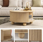 Load image into Gallery viewer, Round Coffee Table with Storage,31.5" Modern Coffee Table with Sliding Tambour Door &amp; Bun Feet,Fluted Accent Center Table for Living Room,Home Small Space,Oak