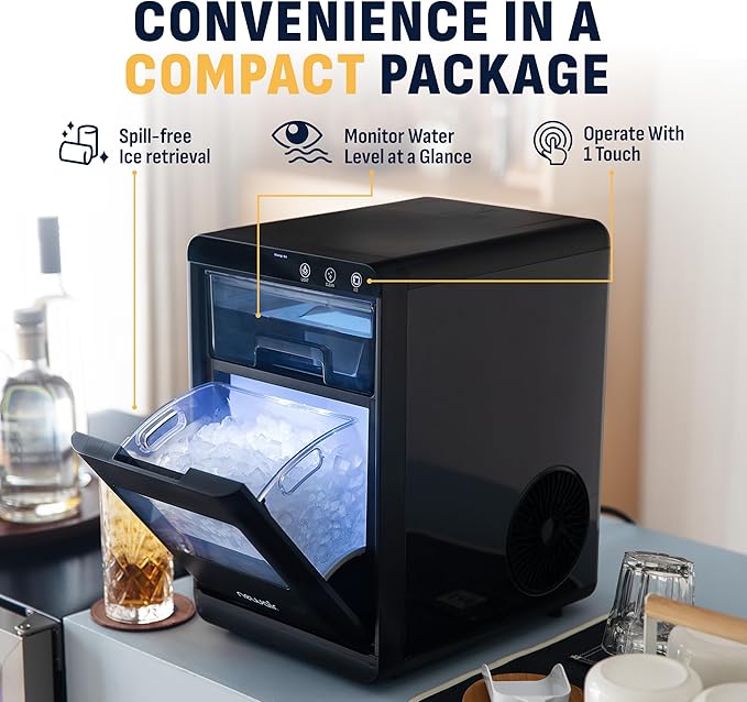 Newair Nugget Ice Maker Countertop, 44 lbs in 24 Hours Ice Machine Nugget, Self Cleaning Ice Maker in Black Stainless Steel, Perfect for Home Bar, Kitchen Countertop, RV, Home Office