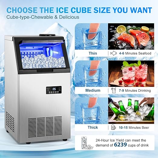 Commercial Ice Maker Machine 155Lbs/24H, 15" Wide Under Counter/Freestanding Ice Machine, 45 Ice Cubes in 4-15 Mins, 35Lbs Ice Storage, 2 Water Supply Modes, Built-in Ice Maker for Home, Bar, Outdoor