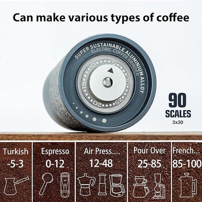 CERA+ Portable Coffee Bean Grinder,Electric Coffee Grinder,Coffee Grinder with 90 Precise Grind Setting,Auto‑Stop & One-Button,Burr Coffee Bean for Espresso,Pour-Over, French Press Moka, with Bag