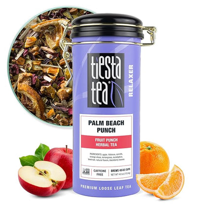 Tiesta Tea - Palm Beach Punch, Loose Leaf, Fruit Punch Herbal Tea, Caffeine-Free Tropical Blend with Apple, Carrots & Orange, Brew Hot or Iced, 4oz Refillable Tin, 50 Cups