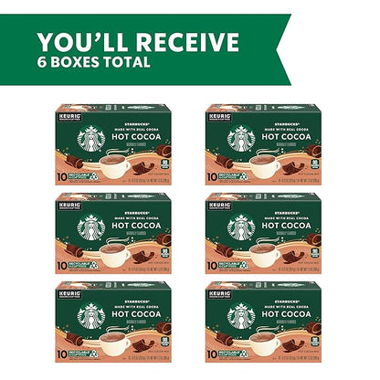 Starbucks Coffee K-Cup Pods, Naturally Flavored Hot Cocoa For Keurig Coffee Makers, 6 Boxes (60 Pods Total)