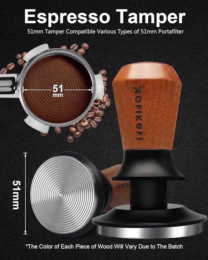 51mm Espresso Tamper, Coffee Tamper with 30lbs Spring Loaded, Barista Espresso Coffee Tamper with Stainless Steel Ripple Base and Rosewood Handle Fits for All 51mm Espresso Machines
