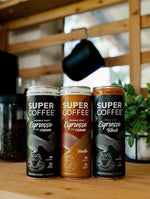 Load image into Gallery viewer, SUPER COFFEE Espresso, Iced Keto Coffee (0g Added Sugar, 10 Calories) [Triple Shot Black] 11 Fl Oz, 12 Pack | Cold Brew, Smart Coffee Drinks - SoyFree GlutenFree