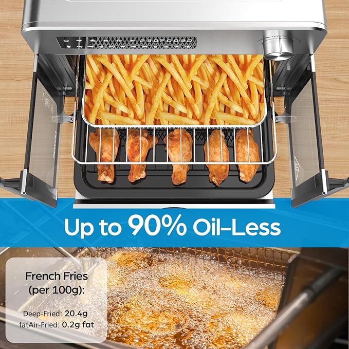 OSTBA French Door Air Fryer Toaster Oven Combo, Airfryer Convection Oven Countertop 10-in-1 Combo, 30% Faster 90% Less Oil, 102 Recipes & 7 Accessories Included 24 QT Stainless Steel