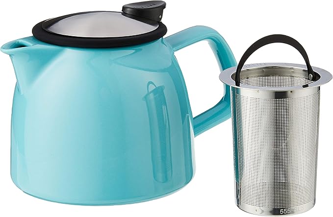 FORLIFE Bell Ceramic Teapot with Basket Infuser 26-Ounce/770ml, Turquoise
