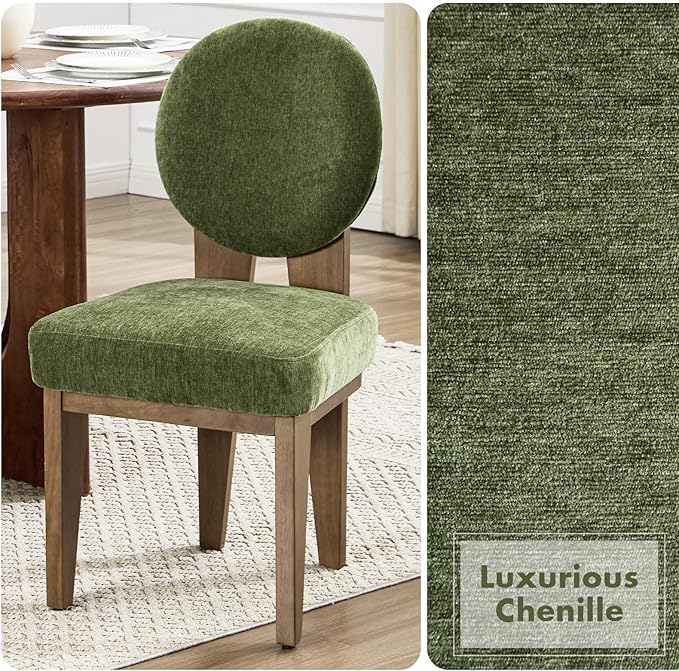 Mid-Century Modern Walnut Dining Chairs Set of 4, Vintage Green Wooden Kitchen Chairs, Retro Upholstered Velvet Cushioned Seat with Curved Backrest, Armless Accent Side Chair for Bedroom