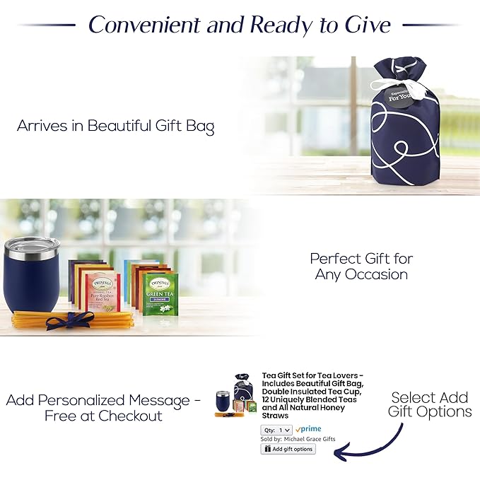 Tea Lovers Gifts Basket - Gift Set Include Temperature Retention Cup 12 Special Blend Teabags & Honey Presented in Beautiful Gift Bag For Women & Men - Birthday, Get Well, Thinking of You Care Package